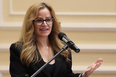 La directora global de Confianza y Seguridad de Meta, Emily Vacher, habla durante la presentación de la 'Alerta MAFE', un sistema de búsqueda y localización de personas desaparecidas a través de las plataformas de la tecnológica Meta, este lunes en Asunción.