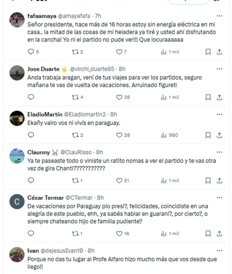 Comentarios al posteo de Peña en la red social X.