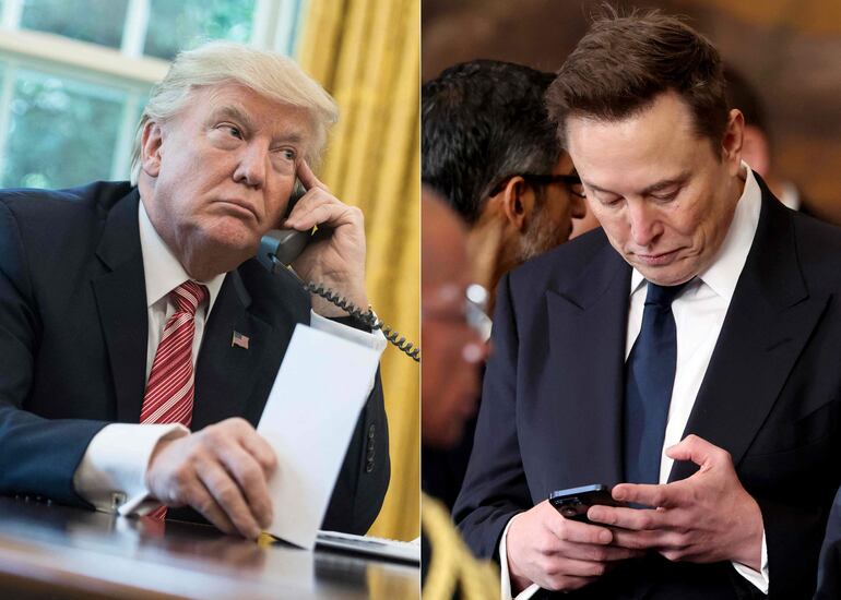 Donald Trump, presidente de Estados Unidos (i) y Elon Musk, exaliado y financista de su campaña presidencial.