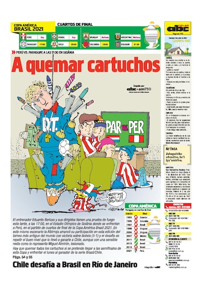 Esta fue la contratapa el día del partido que Paraguay cayó en penales ante Perú.