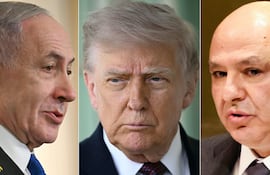 El primer ministro de Israel, Benjamin Netanyahu (i), el presidente de Estados Unidos, Donald Trump (c) y el mandatario libanés, Joseph Aoun.
