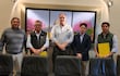 Reinaldo y César Delgado (vendedores del terreno donde se instalaría Atome), James Spalding, presidente de Atome Paraguay; Juan Dalceggio y Juan Pablo Nogués, gerente de proyectos Atome Paraguay.