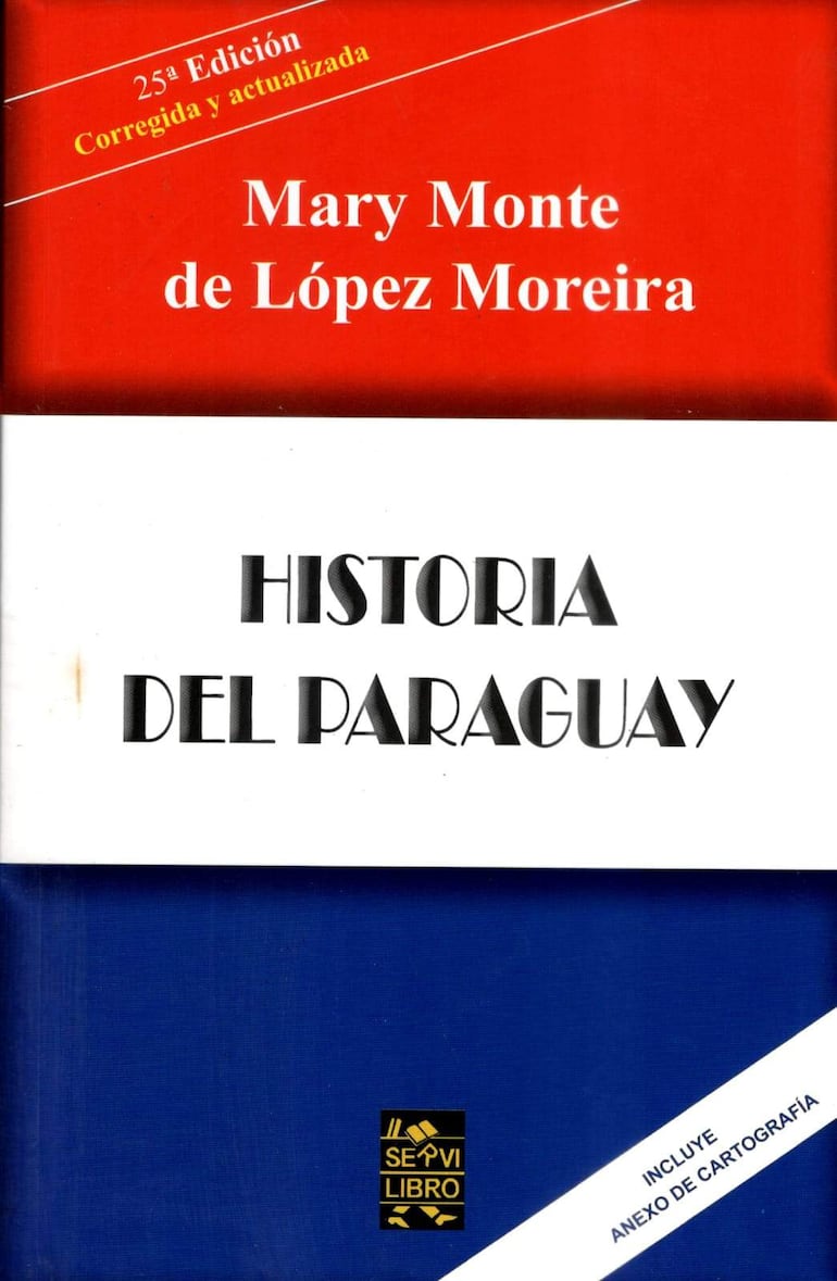 Portada del libro 'Historia del Paraguay' con diseño en rojo, blanco y azul, destacando el título y el autor.