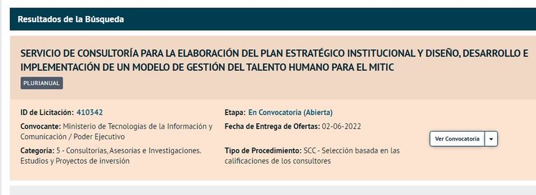 Llamado a licitación convocado por Mitic para "tercerizar" trabajo que debe hacer Talentos Humanos de su institución.