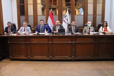 Oscar Paciello, Alfredo Enrique Kronawetter, Alejandro Aguilera, Orlando Arévalo, Derlis Maidana, Cesar Garay y Del Pilar Vázquez, miembros del JEM.