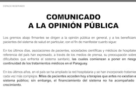 Gremios se manifiestan ante la falta de insumos médicos.