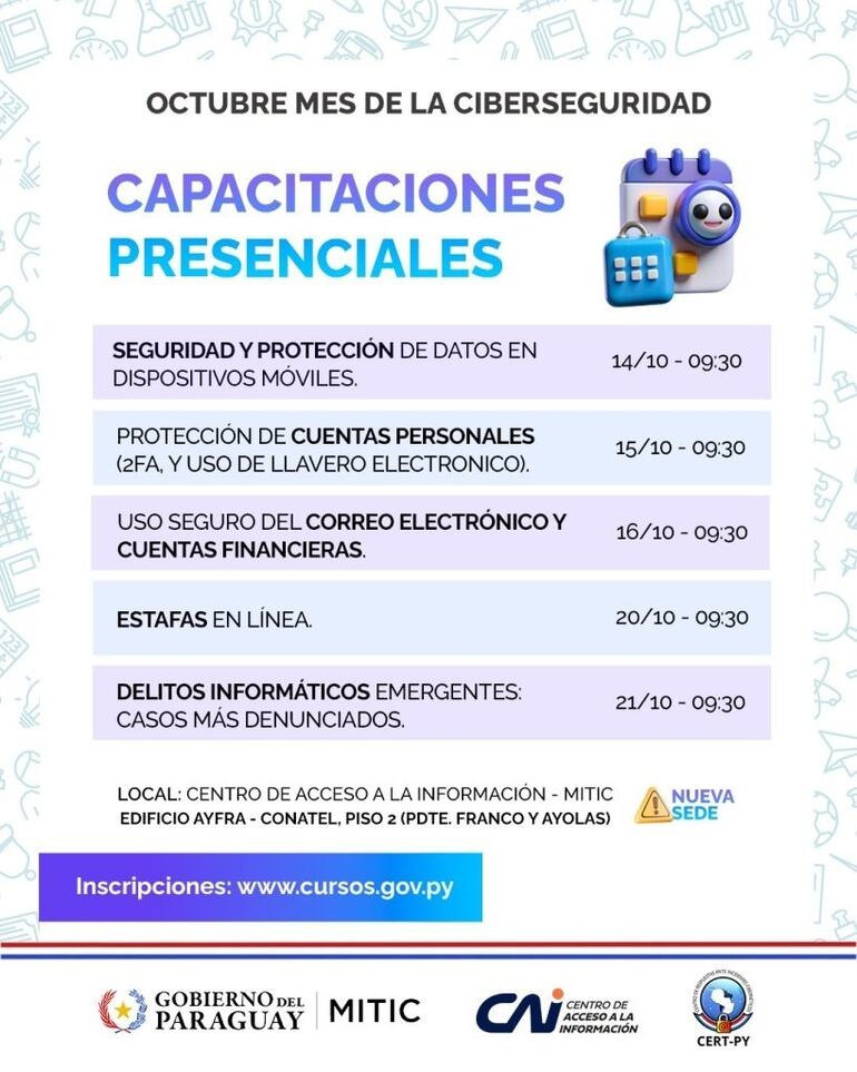 Capacitaciones presenciales del Mitic sobre ciberseguridad.