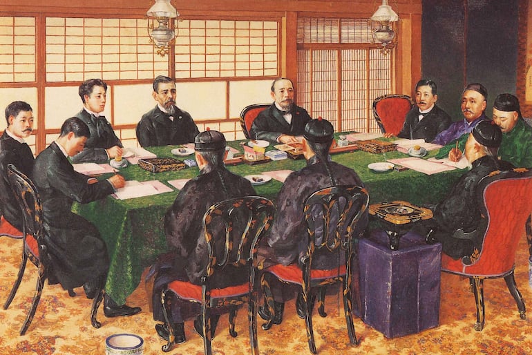 La Conferencia de Paz de Shimonoseki pintada por Nagatochi Hideta, 1929