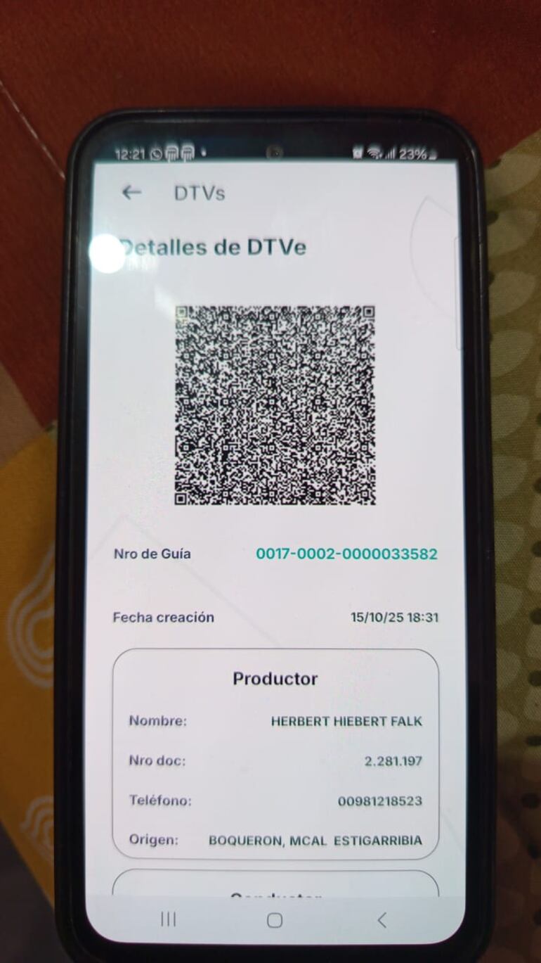 Guia de carga del Senave