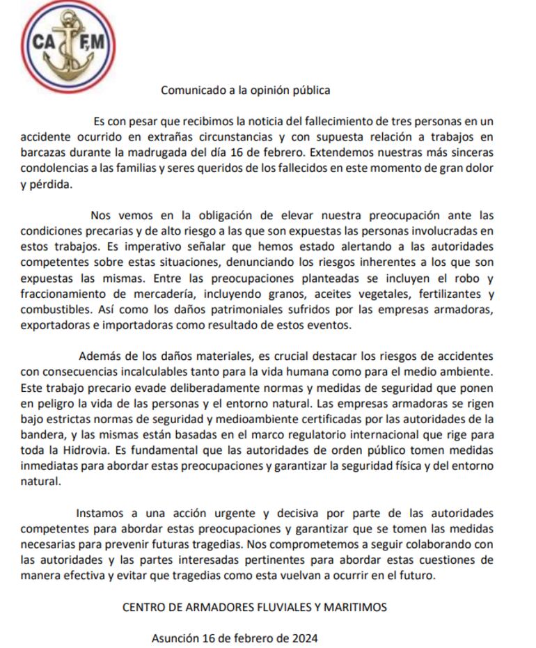 El comunicado del CAFyM