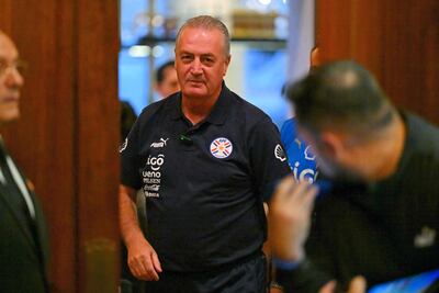 El argentino Gustavo Alfaro, seleccionador de Paraguay, en la conferencia de prensa previa al partido frente a Ecuador por las Eliminatorias Sudamericanas 2026.
