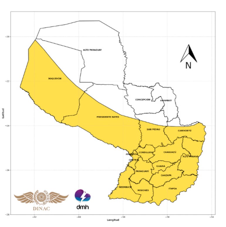 Departamentos que se verán afectados por el sistema de tormentas que ingresa este viernes.