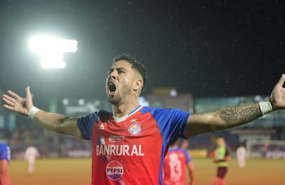 Pedro Federico Báez, en el festejo de su gol para el Xelajú de Guatemala.