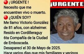 Victorio González Domínguez se encuentra con paradero desconocido desde el 31 de mayo.