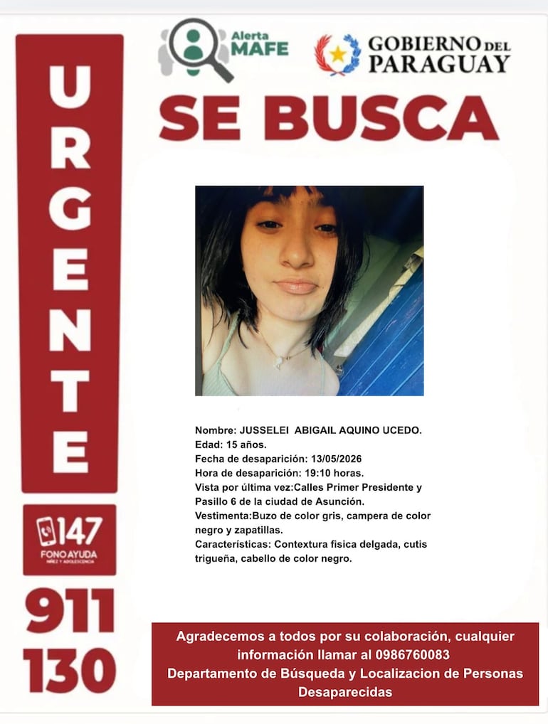 Alerta MAFE difundida este 14 de mayo para buscar a Jusseles Aquino.