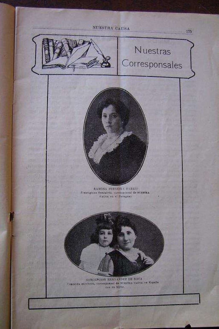 Arriba, la única foto que se conoce de Ramona Ferreira, como corresponsal en Paraguay de Nuestra Causa, no. 8, de diciembre de 1919