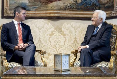 El presidente de Paraguay, Santiago Peña (i), se ha reunido este miércoles en Roma con su homólogo italiano, Sergio Mattarella, en el último día de una visita oficial con la que pretende "estrechar los vínculos" bilaterales con el país. 