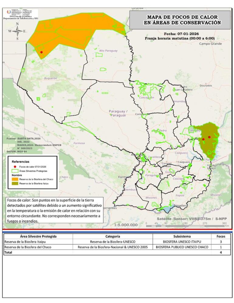 Focos de calor en dos áreas protegidas del Mades.