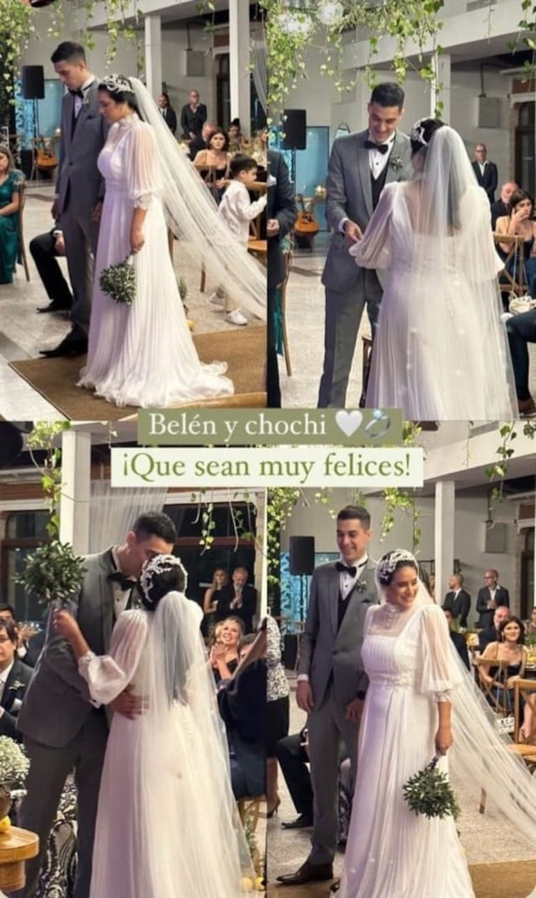 Un collage de fotos de los novios Juan Ángel "Chochi"Ovando y Belén Benítez. (Captura de la historia de Instagram de Chochi Ovando)