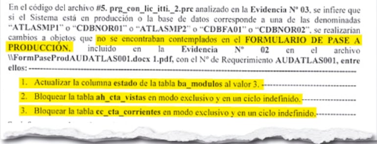 La pericia fiscal constató  estas instrucciones  que coinciden con las  denunciadas por el Banco Atlas el 19 de diciembre de 2025.