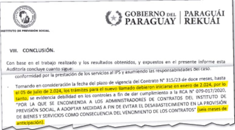 Parte de la auditoría en la cual se cita la irregularidad, pero sin sanciones para los funcionarios.