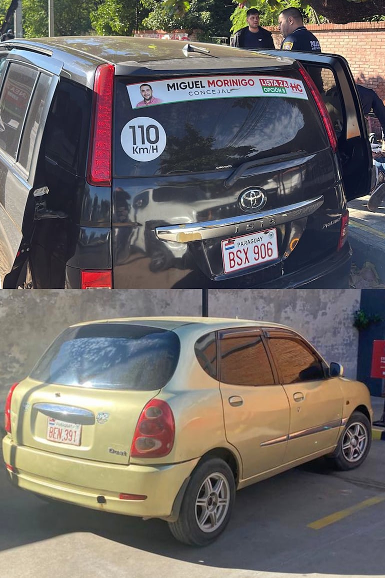 El furgón negro y el auto verde usados en los asaltos del Tren de Aragua, ya incautados.