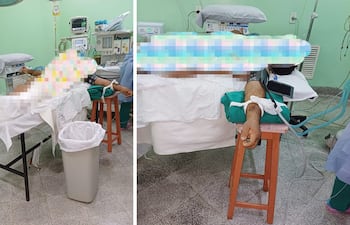 Un paciente en una camilla improvisada en el Instituto de Medicina Tropical ante la falta de camas adecuadas.