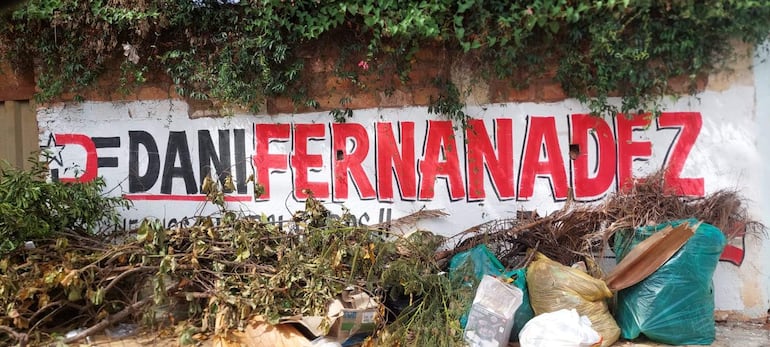 Pintatas de campaña con el nombre Dani H Ufernandez en acrílico sobre una pared.