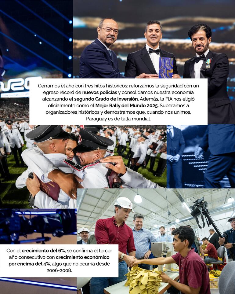 El resumen del 2025 hecho por el Gobierno de Santiago Peña en redes sociales.