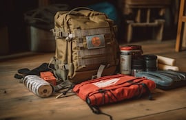 Mochila de senderismo hecha de cuero duradero generado por inteligencia artificial.