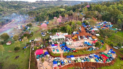 Vista aérea del campamento montado en la zona de Nueva Alborada, Itapúa, durante el rally mundial.