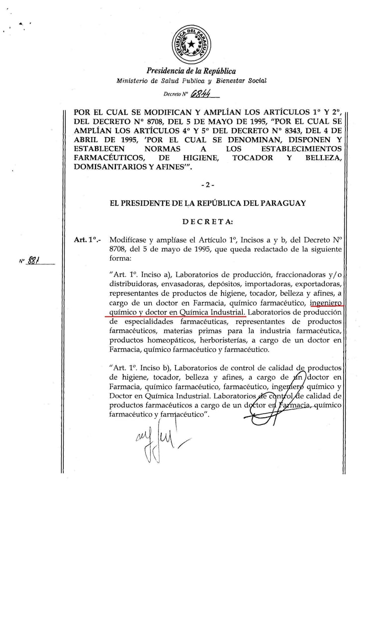 Documento oficial con encabezado de Presidencia de la República y contenido sobre normativas de salud pública.