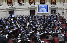 Fotografía cedida por el Congreso de la Nación que muestra a diputados durante una sesión este jueves, en Buenos Aires (Argentina).