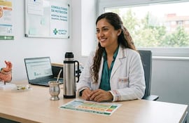 Nutricionista atiende a una paciente en su consultorio. Imagen generada con IA.