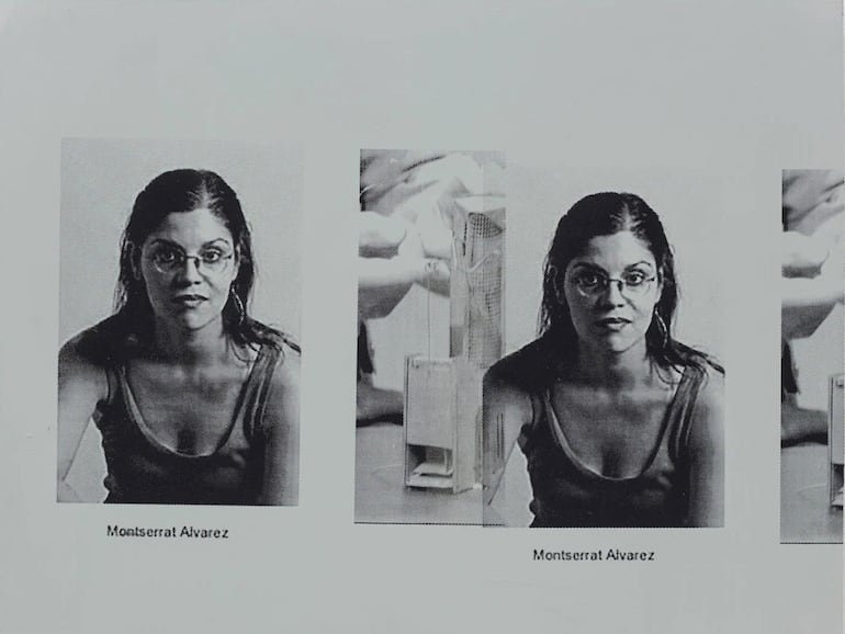 Armando Andrade Tudela: “M.A.” (2024, serigrafía sobre madera). El rostro de la poeta Montserrat Álvarez en la exposición MONTSERRAT, galería Carreras Mugica, Bilbao, España. Fotografía: Ander Sagastiberri.