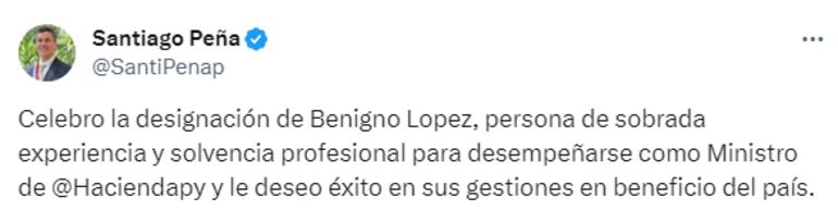 Publicación de la cuenta de la red social X del presidente Santiago Peña.