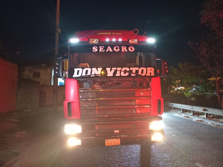 El camión transganado involucrado en el accidente.