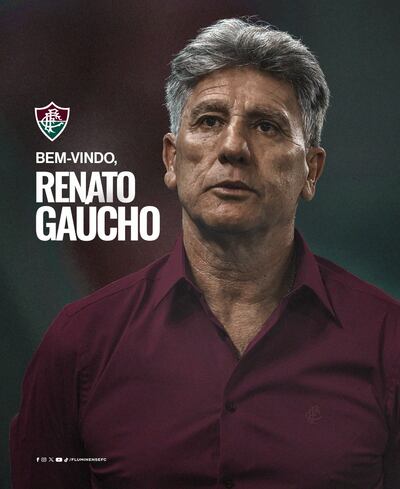Renato Gaúcho, 62 años, nuevo entrenador del Fluminense.