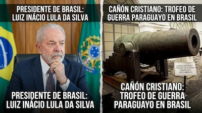 Lula Da Silva y el Cañón Cristiano, expuesto en un Museo de Rio de Janeiro.