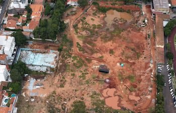 Esta toma aérea refleja cómo está actualmente el "avance" de la obra para el estadio Osvaldo Domínguez Dibb.