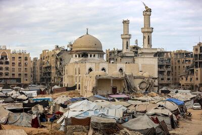 Refugiados palestinos en Khan Yunis, en el sur de Gaza.