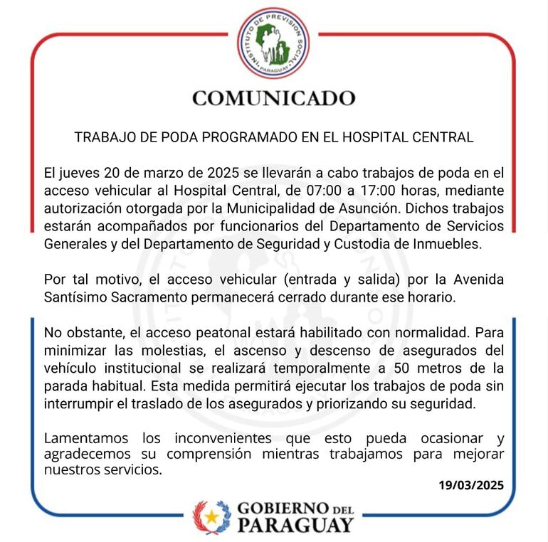 Comunicado de IPS sobre poda.