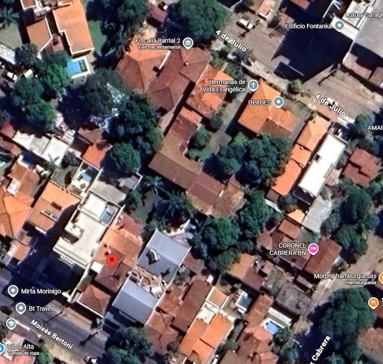 Vivienda de la pareja de Dalia López, lugar donde fue detenida, linda en diagonal con la sede de la Fiscalía barrial N° 2 de Asunción, la cual estuvo a cargo del allanamiento y su detención.