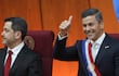 El presidente Santiago Peña (d), durante su informe de gestión ante el Congreso anoche.