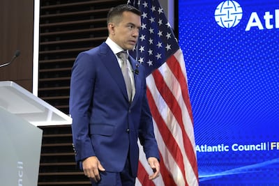El Presidente de Ecuador, Daniel Noboa, asiste a un evento hoy, en el centro de pensamiento Atlantic Council en Washington (Estados Unidos).