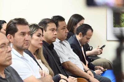 Miguel Prieto y otros procesados durante la audiencia preliminar de este martes.