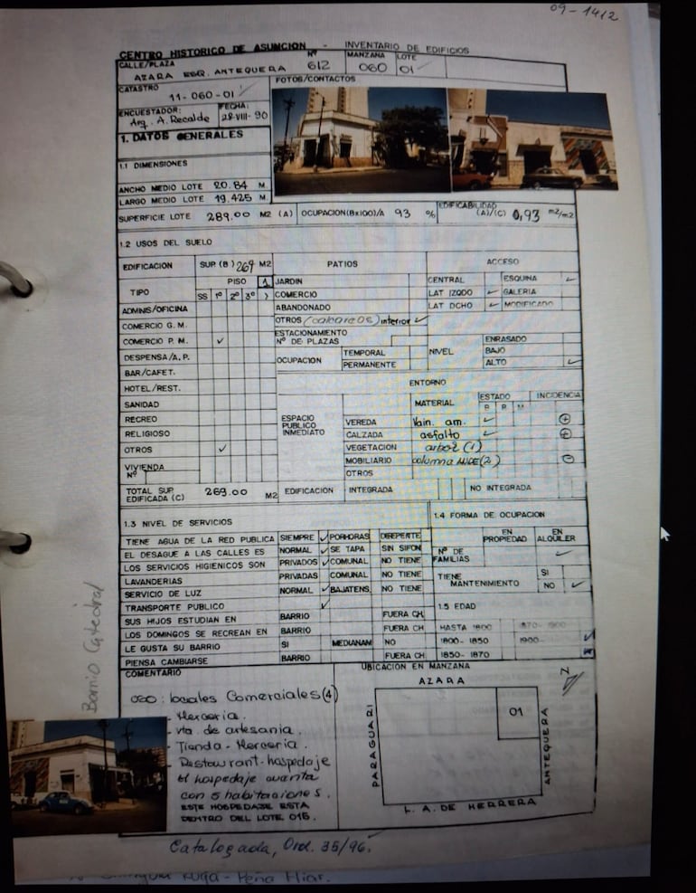 Expediente de la casona histórica que fue derrumbada sin autorización en Asunción, en Azara esquina Antequera.