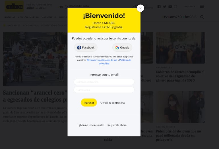 Modal del formulario de Login