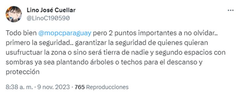 Respuesta de Lino César Cuellar al tweet del MOPC.