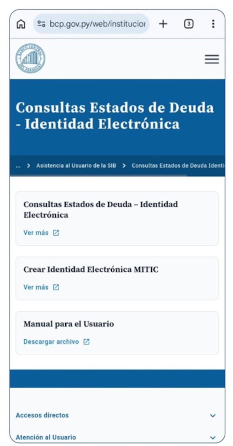 Primer paso para consultar el estado de deuda con la identidad electrónica.